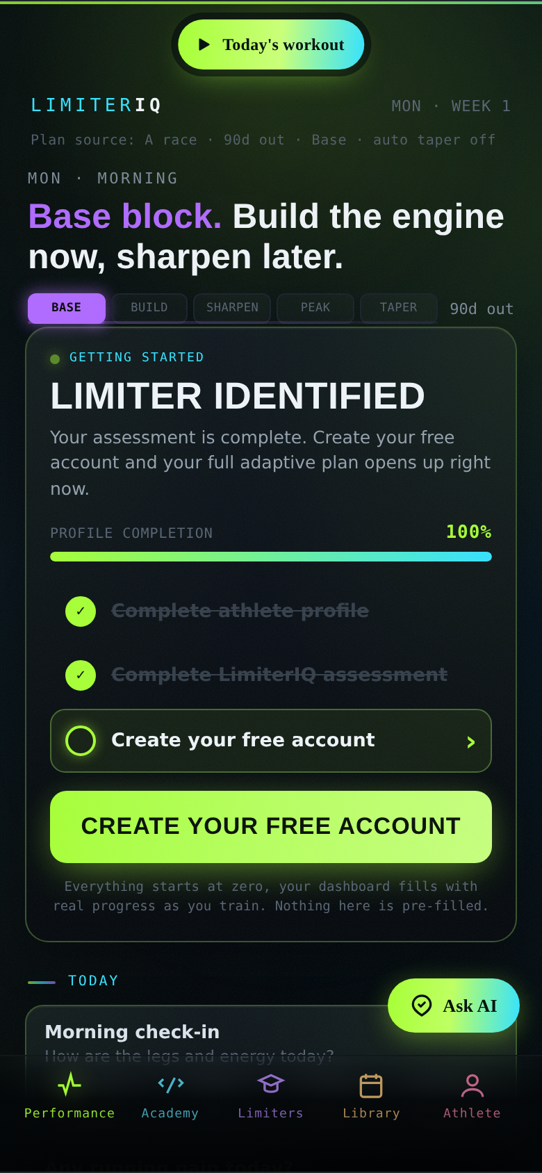 Assessment complete: creating the free account is the step that unlocks the plan